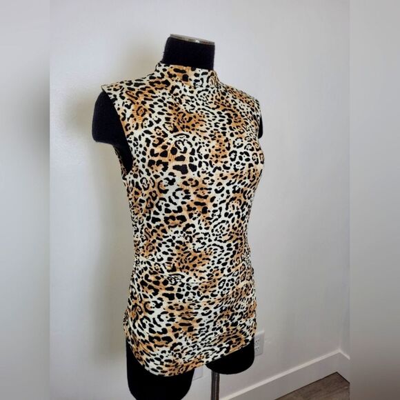 Maurices Animal Print Sleeveless Top Jersey Knit Shell Camisole Ruched Boho XS - Picture 1 of 9